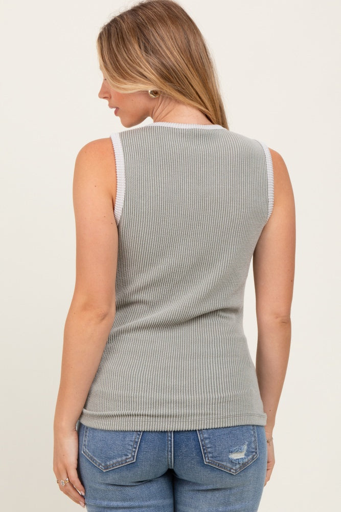 Light Olive Solid Ribbed Tank Top
