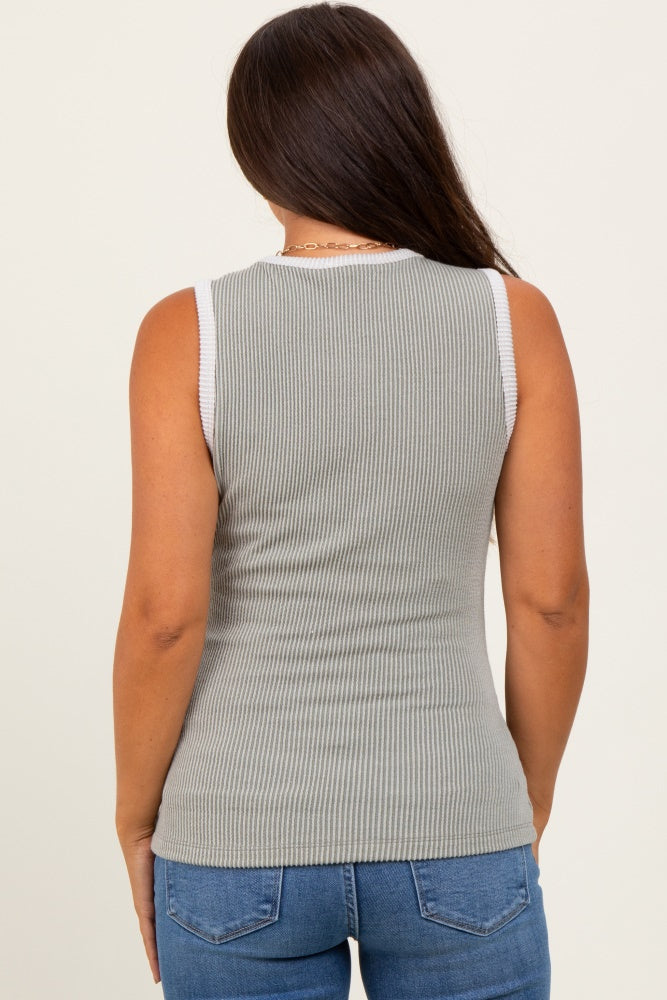 Light Olive Solid Ribbed Maternity Tank Top