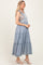 Blue Embroidered Ruffle Tiered Apron Maternity Dress