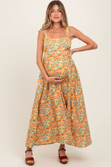 Yellow Floral Scallop Detail Sleeveless Maternity Maxi Dress