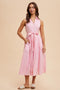 Light Pink Sleeveless Linen Blend Midi Shirt Dress