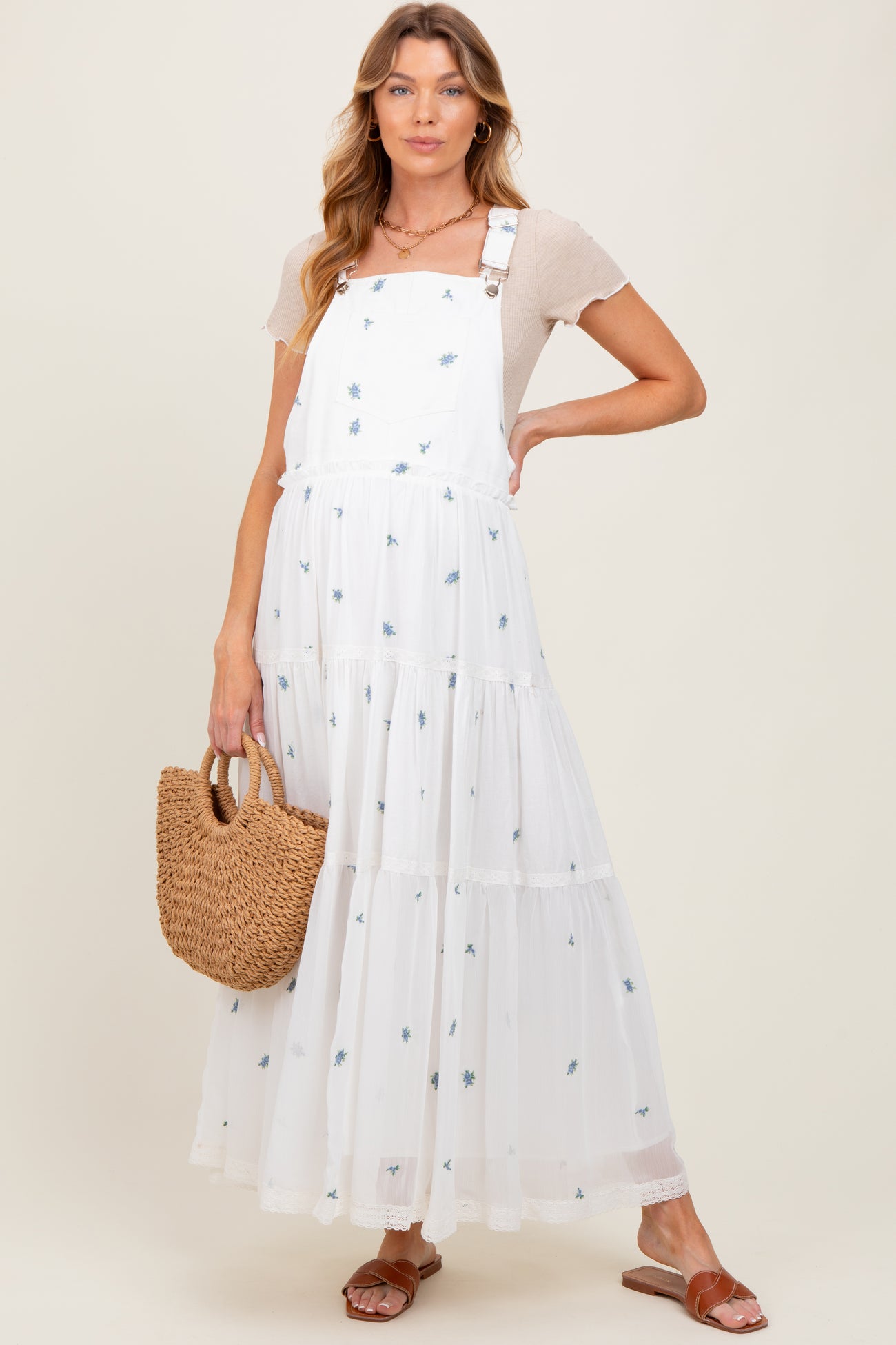 White Embroidered Floral Maternity Skirtall