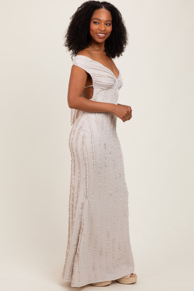 Cream Ruffle Texture Convertible Backless Maxi Dress