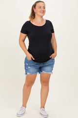 Blue Super Distressed Maternity Plus Jean Shorts