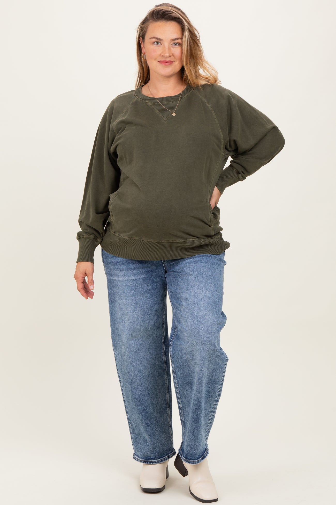Blue Slim Ankle Barrel Leg Maternity Plus Jeans