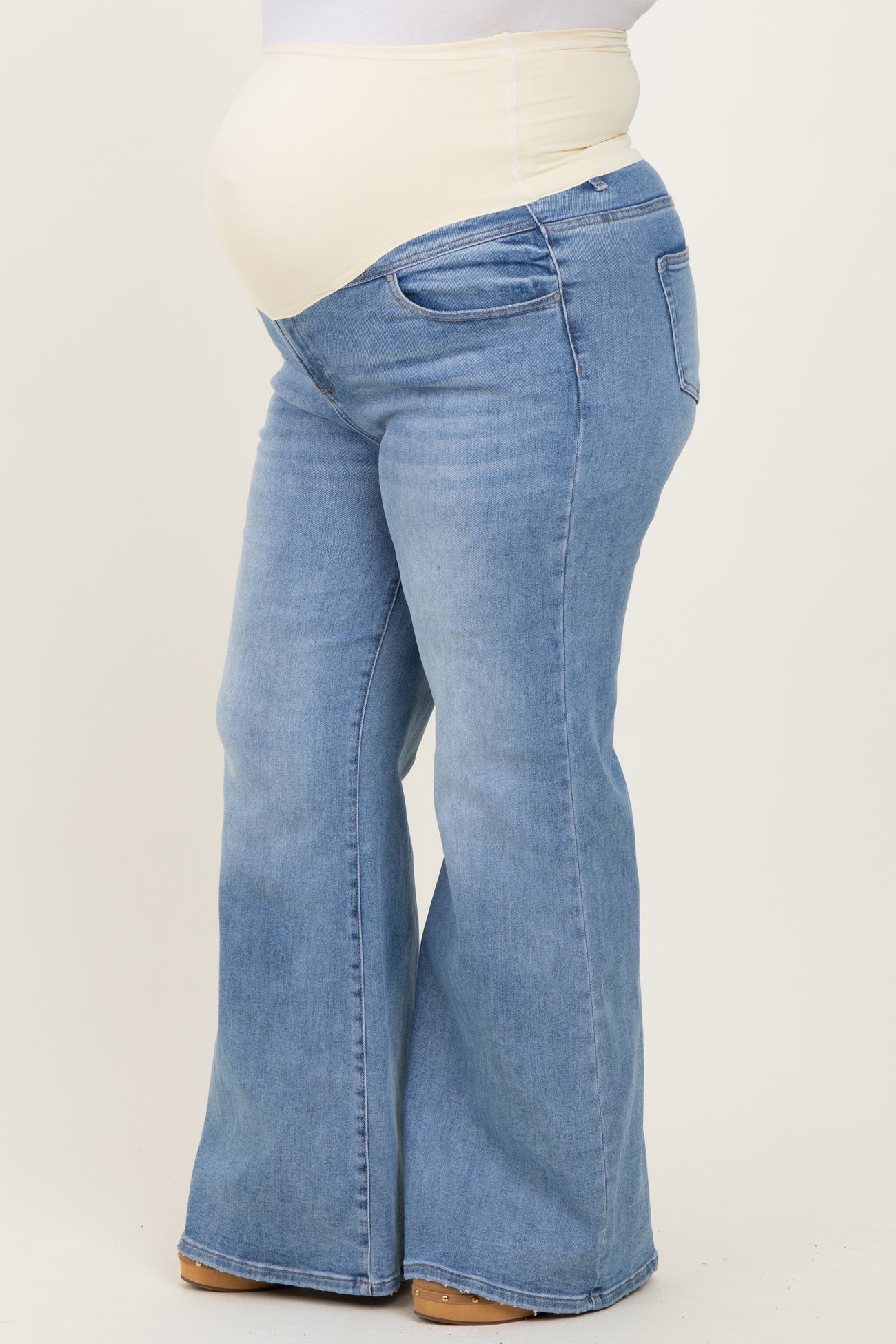 Blue Front Yoke Detail Wide Leg Maternity Plus Jeans