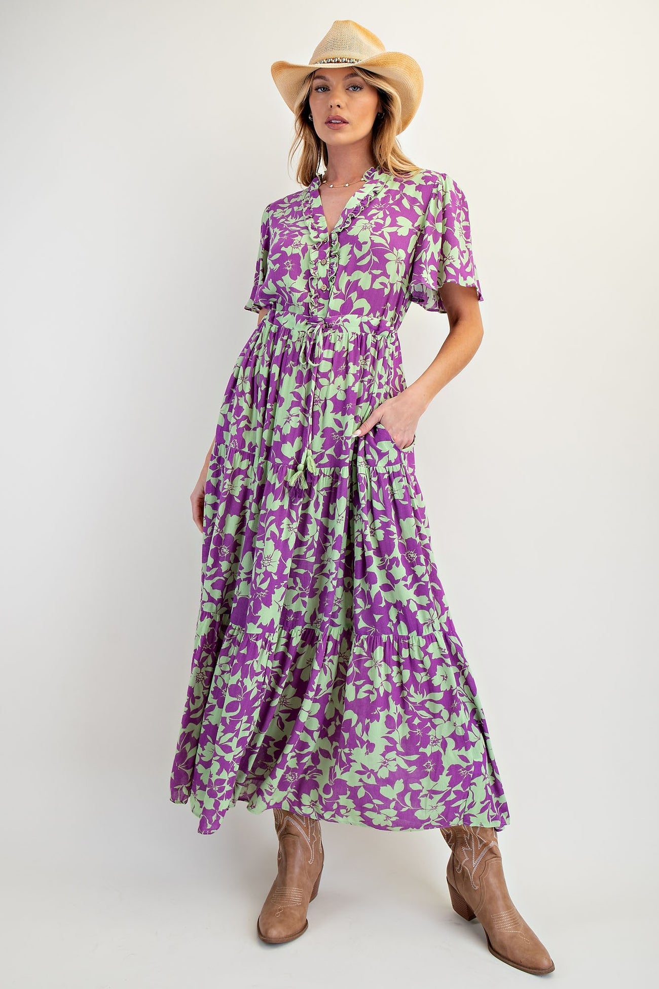 Mint Green Button Ruffle Detail Maternity Maxi Dress