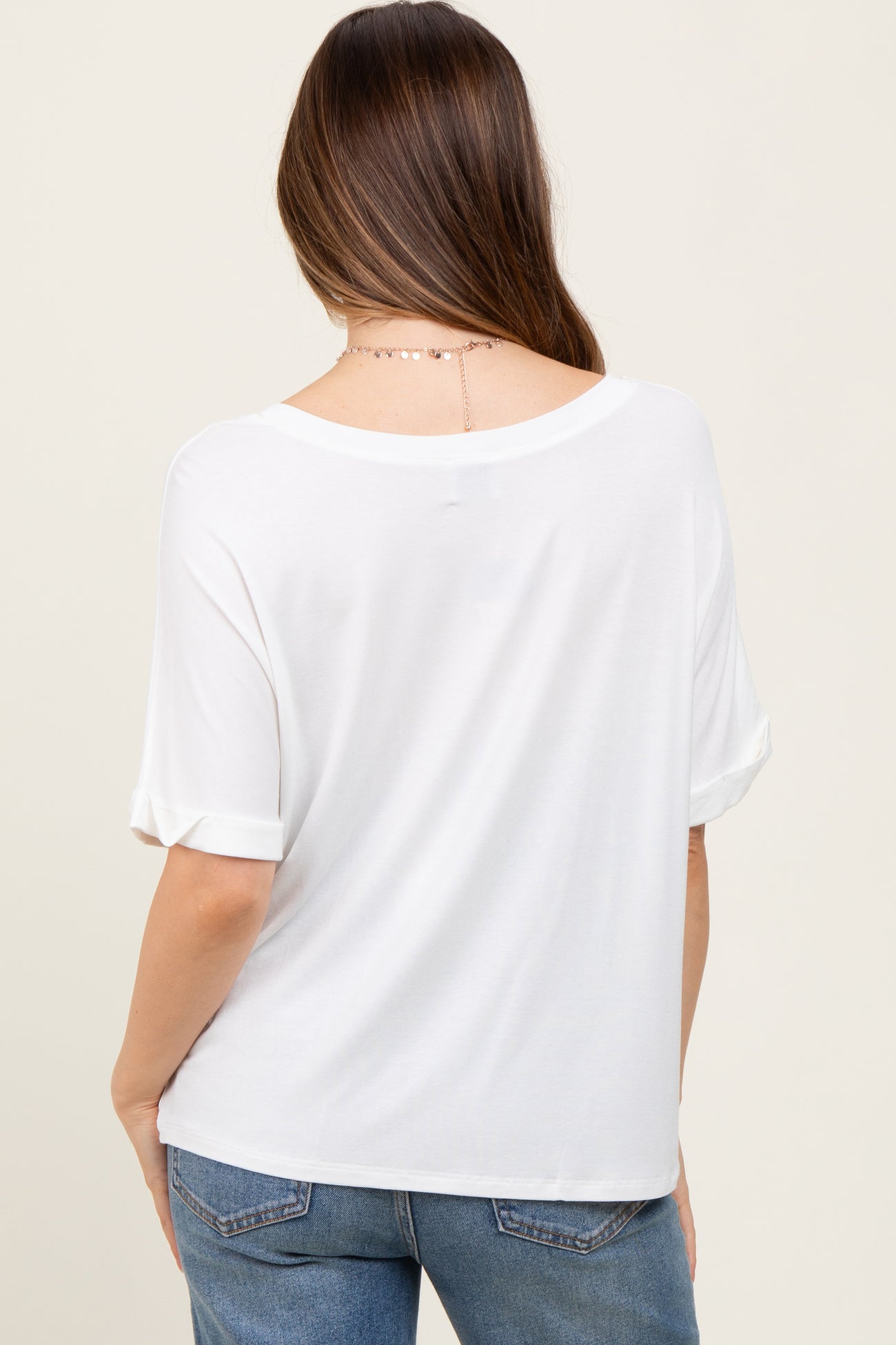 White Oversized V-Neck Front Pocket Maternity T-Shirt