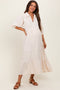 Cream Floral Applique Collared Maternity Midi Dress