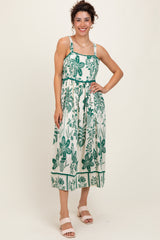 Green Floral Scallop Trim Maternity Midi Dress