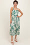 Green Floral Scallop Trim Midi Dress