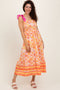 Yellow Floral Shoulder Tie Smocked Midi Dress