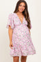 Pink Floral V-Neck Flutter Sleeve Maternity Mini Dress