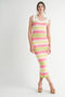 Pink Colorblock Stripe Shoulder Tie Midi Dress