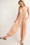 Peach Printed Button Detail Jumpsuit