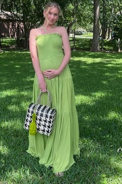 Lime Smocked Halter Tiered Maternity Maxi Dress