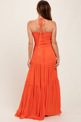 Orange Smocked Halter Tiered Maxi Dress