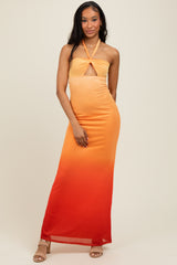 Peach Ombre Halter Neck Cutout Maternity Maxi Dress