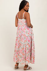 Olive/Fuchsia Tropical Floral Tiered Maxi Dress