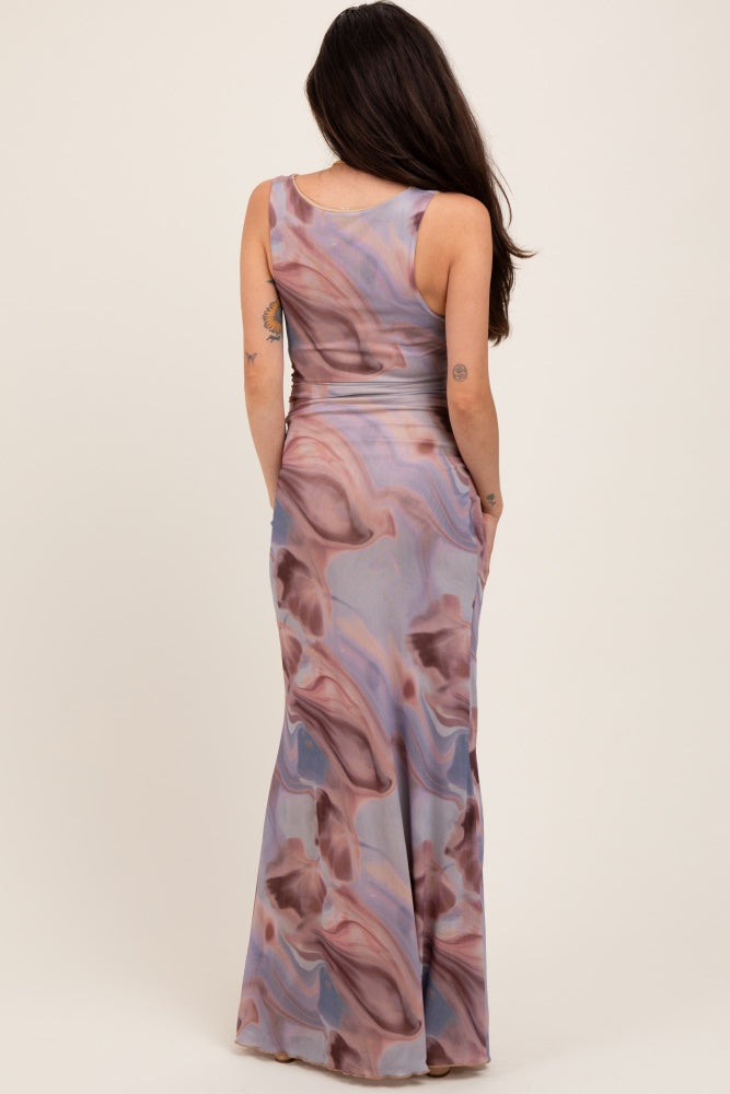 Mauve Watercolor Draped Neck Maternity Maxi Dress