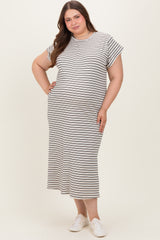 Black Striped Maternity Plus Midi T-Shirt Dress