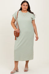 Olive Striped Maternity Plus Midi T-Shirt Dress