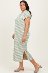 Olive Striped Plus Midi T-Shirt Dress
