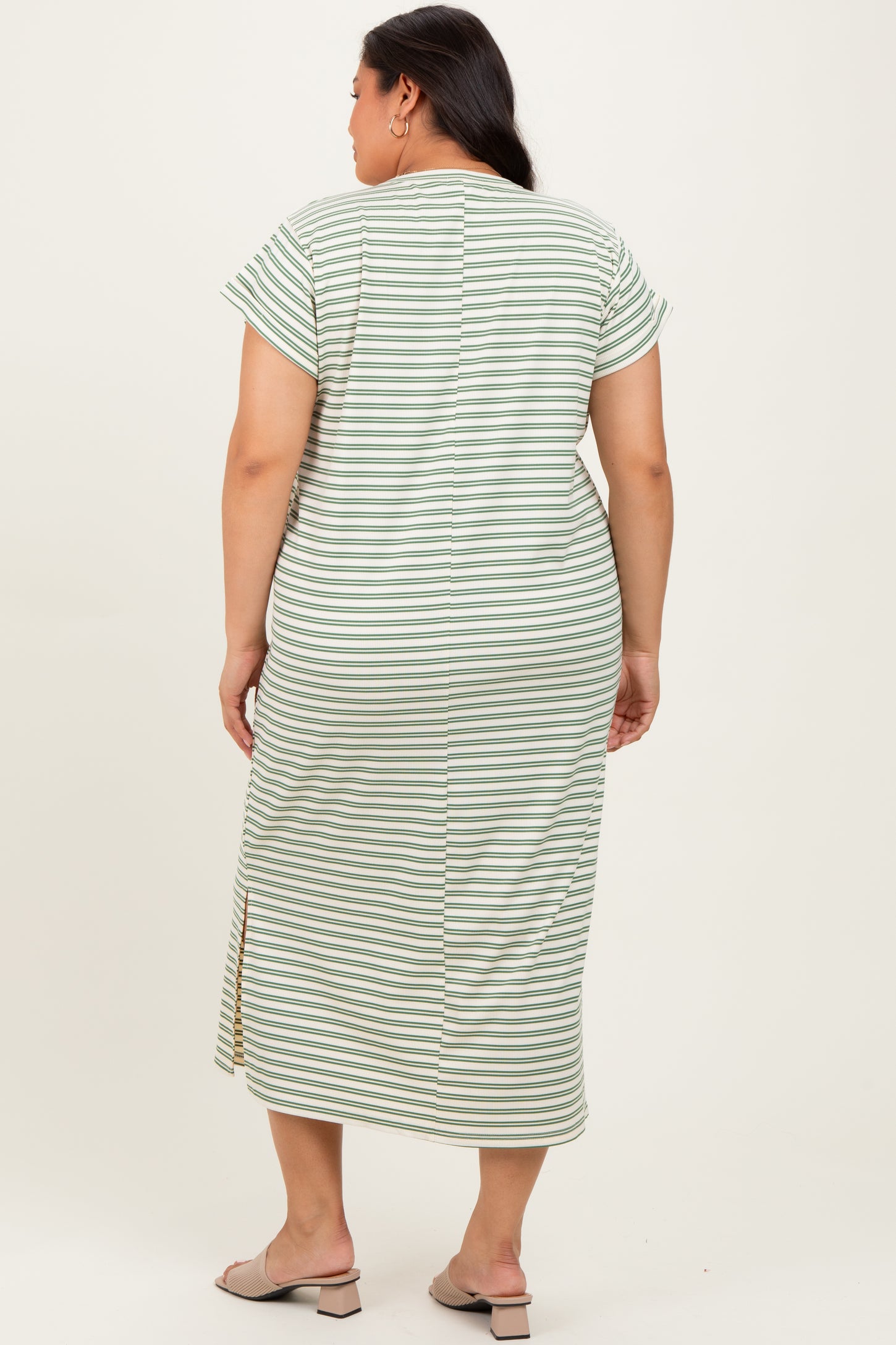 Olive Striped Plus Midi T-Shirt Dress