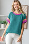 Teal Ribbed Colorblock Detail Short Sleeve Top