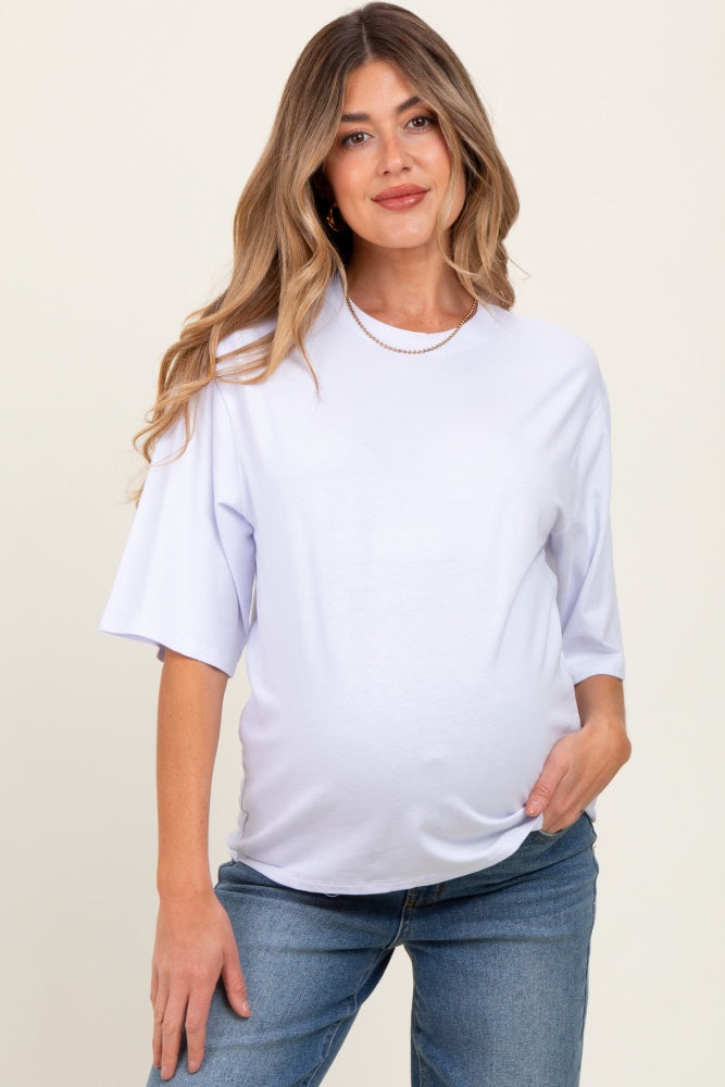 White Crew Neck Oversized Maternity Tee
