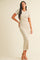 Beige/White Short Sleeve Sweater Knit Rib Midi Dress