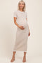 Beige/White Short Sleeve Sweater Knit Rib Maternity Midi Dress
