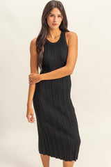 Black Round Neck Bodycon Ribbed Knit Maternity Midi Dress
