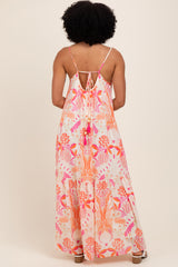 Orange Floral Tie Back Maxi Dress