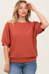 Rust Knit Maternity Puff Sleeve Top