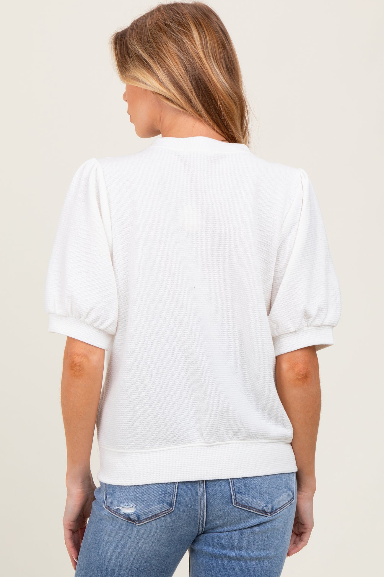 White Knit Maternity Puff Sleeve Top