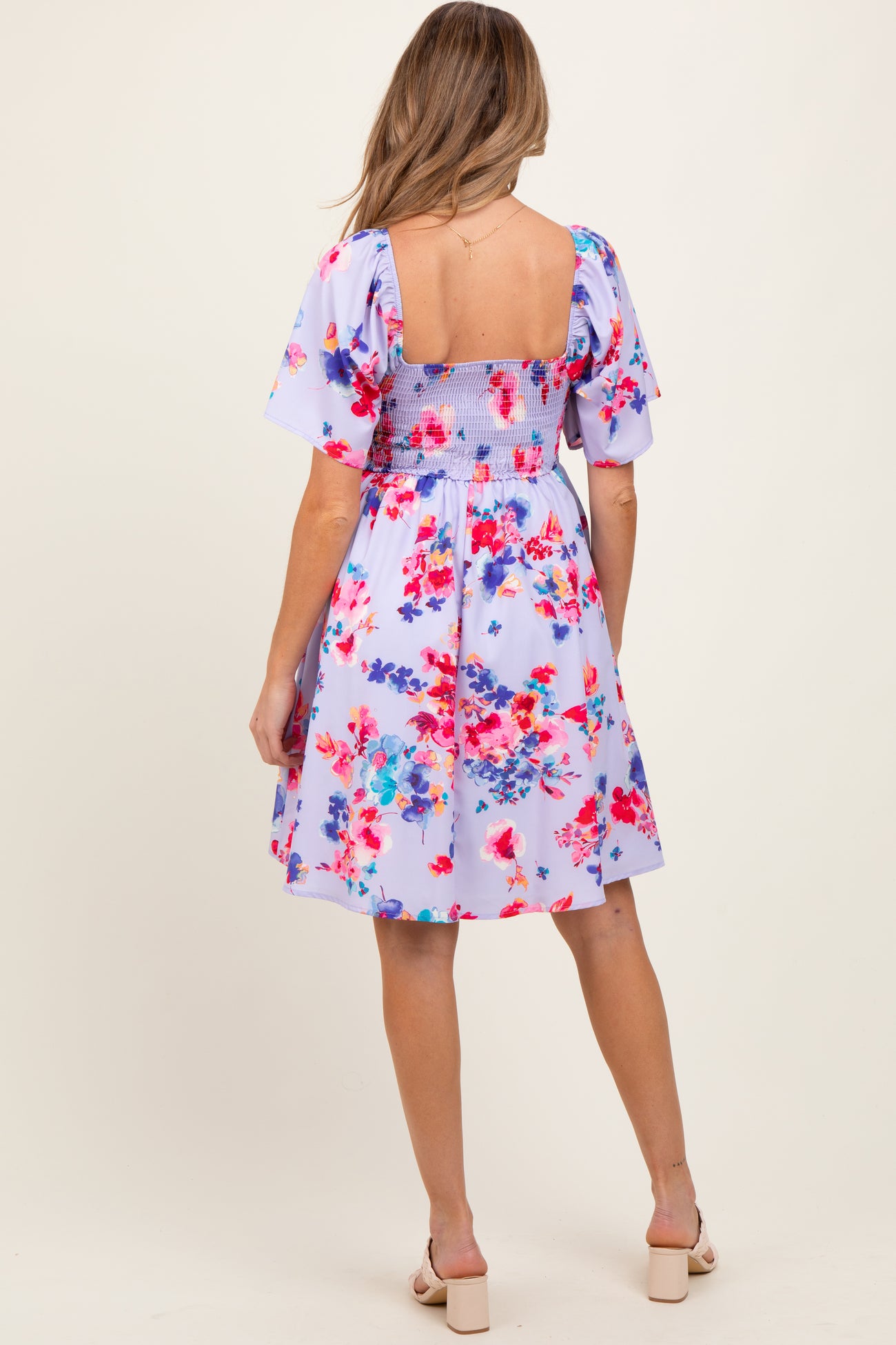 Lavender/Red Floral Smocked Top Maternity Mini Dress