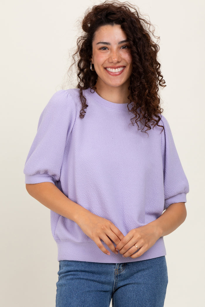 Lavender Knit Maternity Puff Sleeve Top