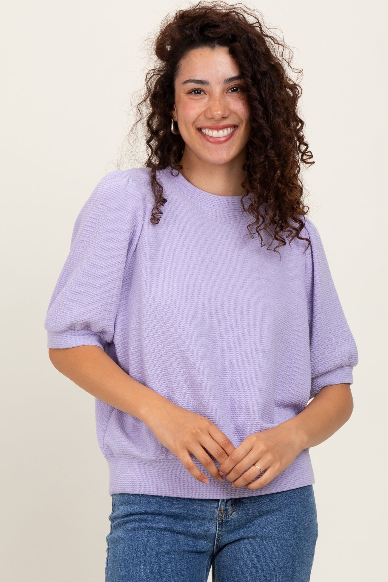 Lavender Knit Puff Sleeve Top