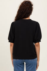 Black Knit Puff Sleeve Top