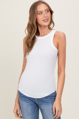 Ivory Ribbed Basic Crew Neck Tank