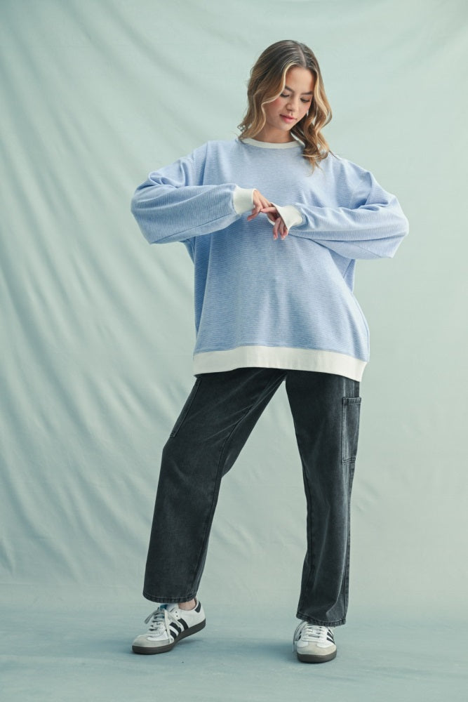 Blue Striped Pullover Top