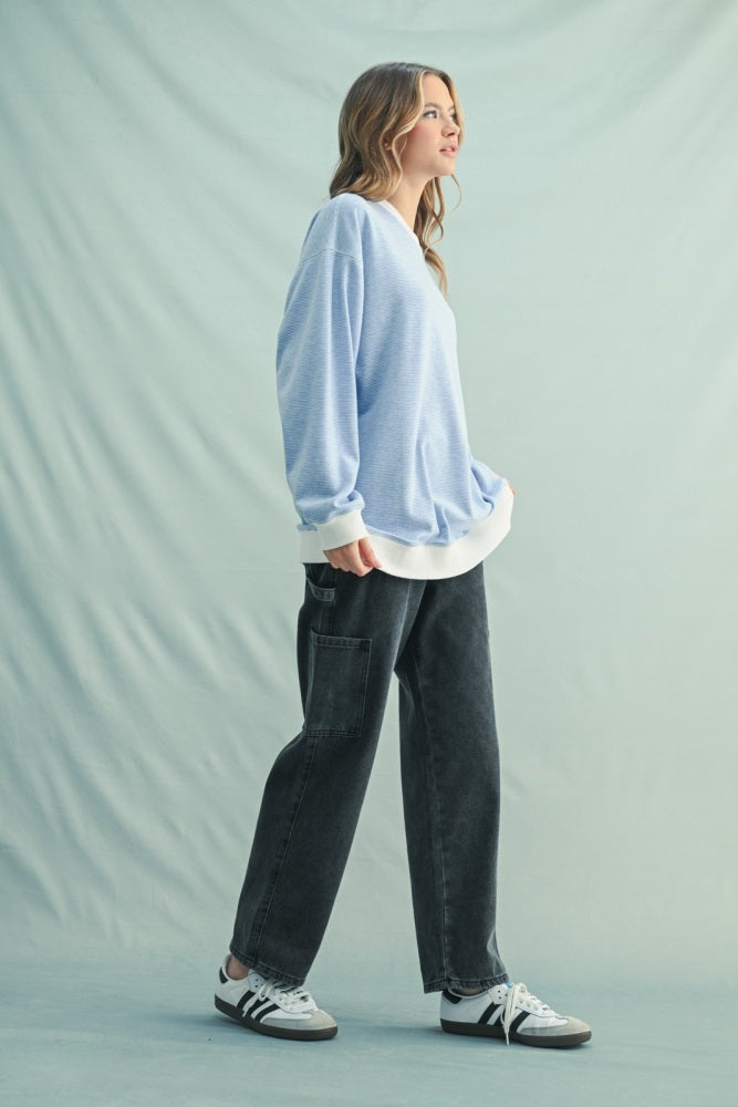 Blue Striped Pullover Top