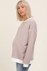 Mocha Striped Maternity Pullover Top
