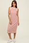 Red Striped Ribbed Knit Sleeveless Midi Dress