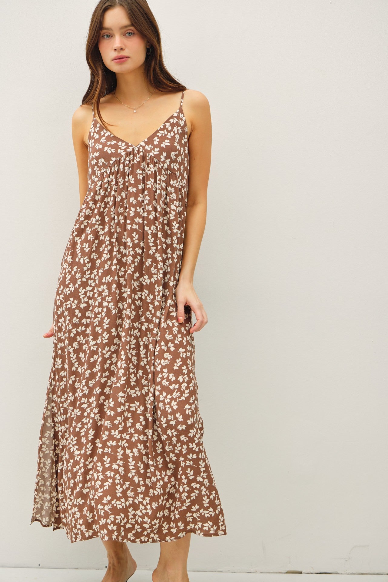 Mocha Floral V-Neck Maternity Maxi Dress