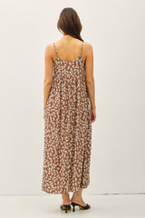 Mocha Floral V-Neck Maxi Dress