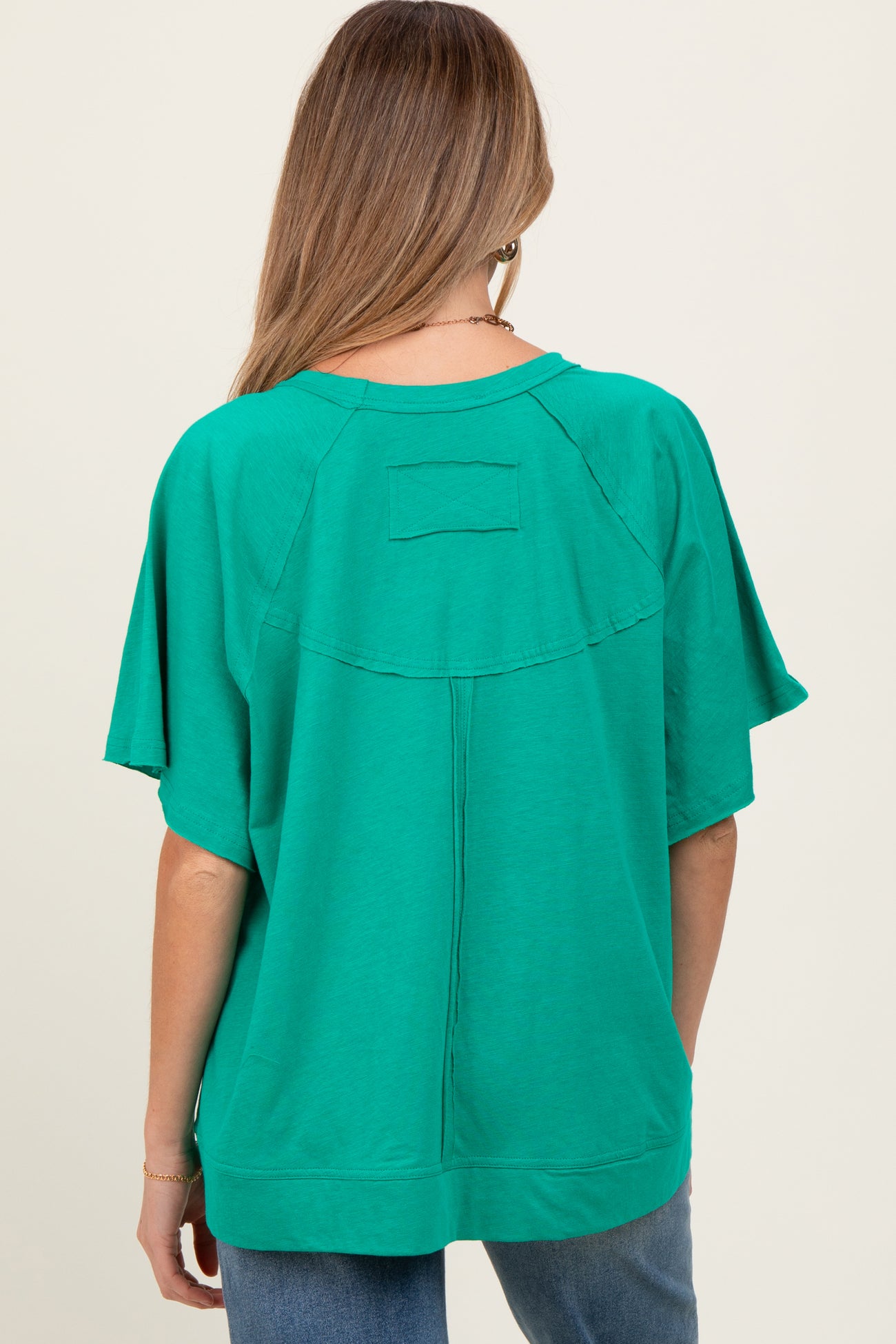 Green Oversized Raw Hem Short Sleeve Maternity Tee