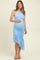 Light Blue Ruched Mesh One Shoulder Asymmetric Maternity Dress