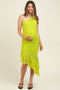 Lime Ruched Mesh One Shoulder Asymmetric Maternity Dress